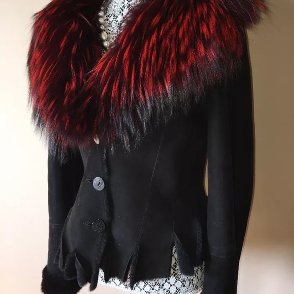Gorgeous Black 100% Italian Shearling Sheepskin & Fox Jacket Coat Sz S/M - Picture 2 of 12